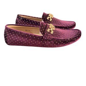 Royal Shoes Burgundy Velvet Gold Beads Buckle Loafers Moccasins  Men’s Size 11